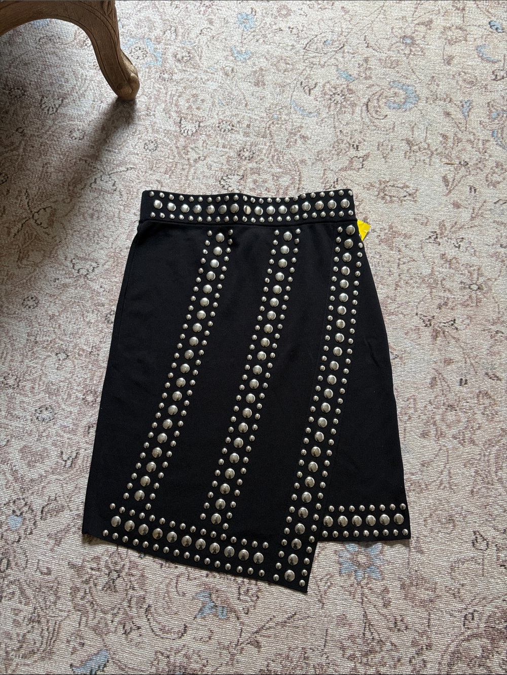 Black Studded Asymmetric Pencil Skirt